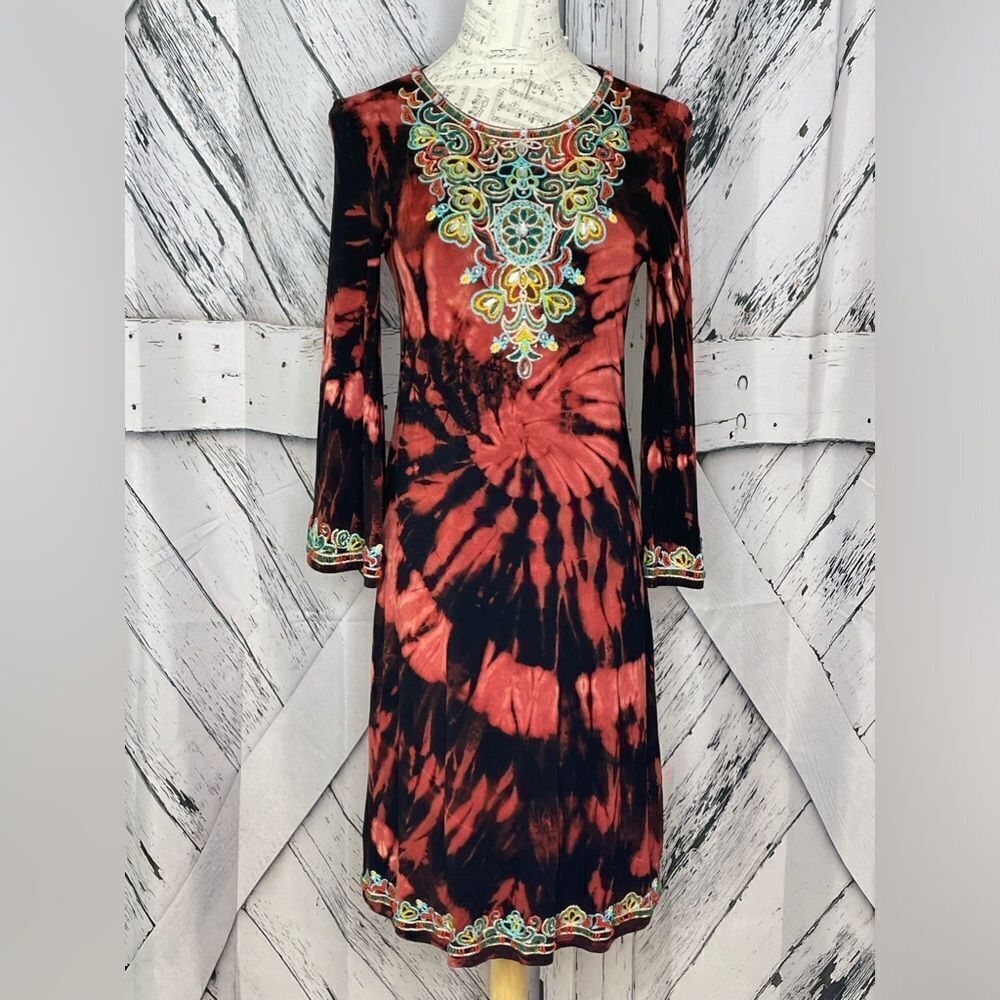 JAZZY RIVER DesignsTie Dye Dress Beaded Trim Small